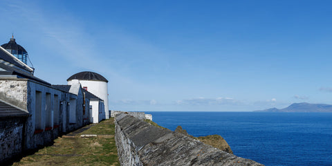 Clare Island Lighthouse towards the Atlantic Ocean. 
