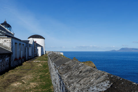 Clare Island Lighthouse towards the Atlantic Ocean. 