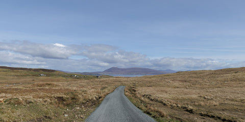 A road on Clare Island looking across Clew Bay to Croagh Patrick on the mainland.