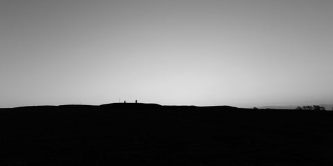 A peaceful sunrise on the Hill of Tara in black and white. Just me and a crow.